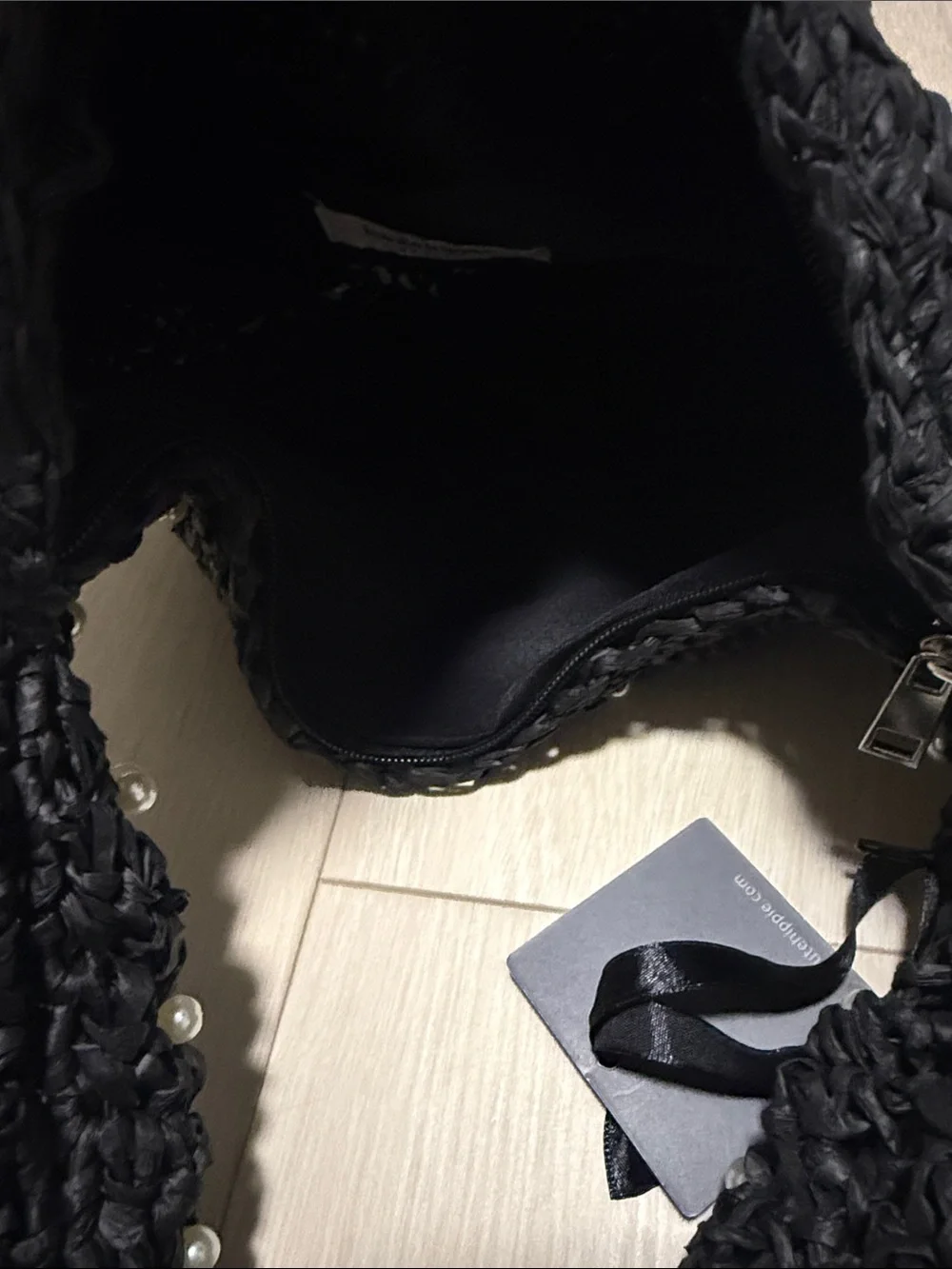 Haute Hippie Charcoal Gray Pearl-Embellished Woven Hobo